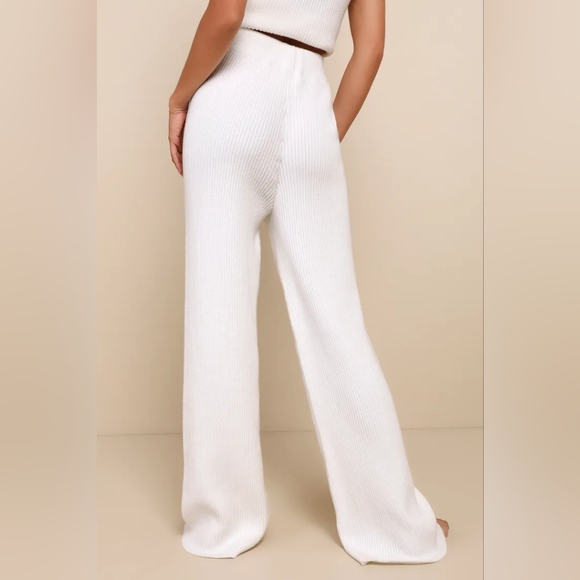 Lulus Sweater Pants - Cabincire BRAND NEW Ivory Ribbed Knit High Rise Wide Leg - Picture 3 of 11